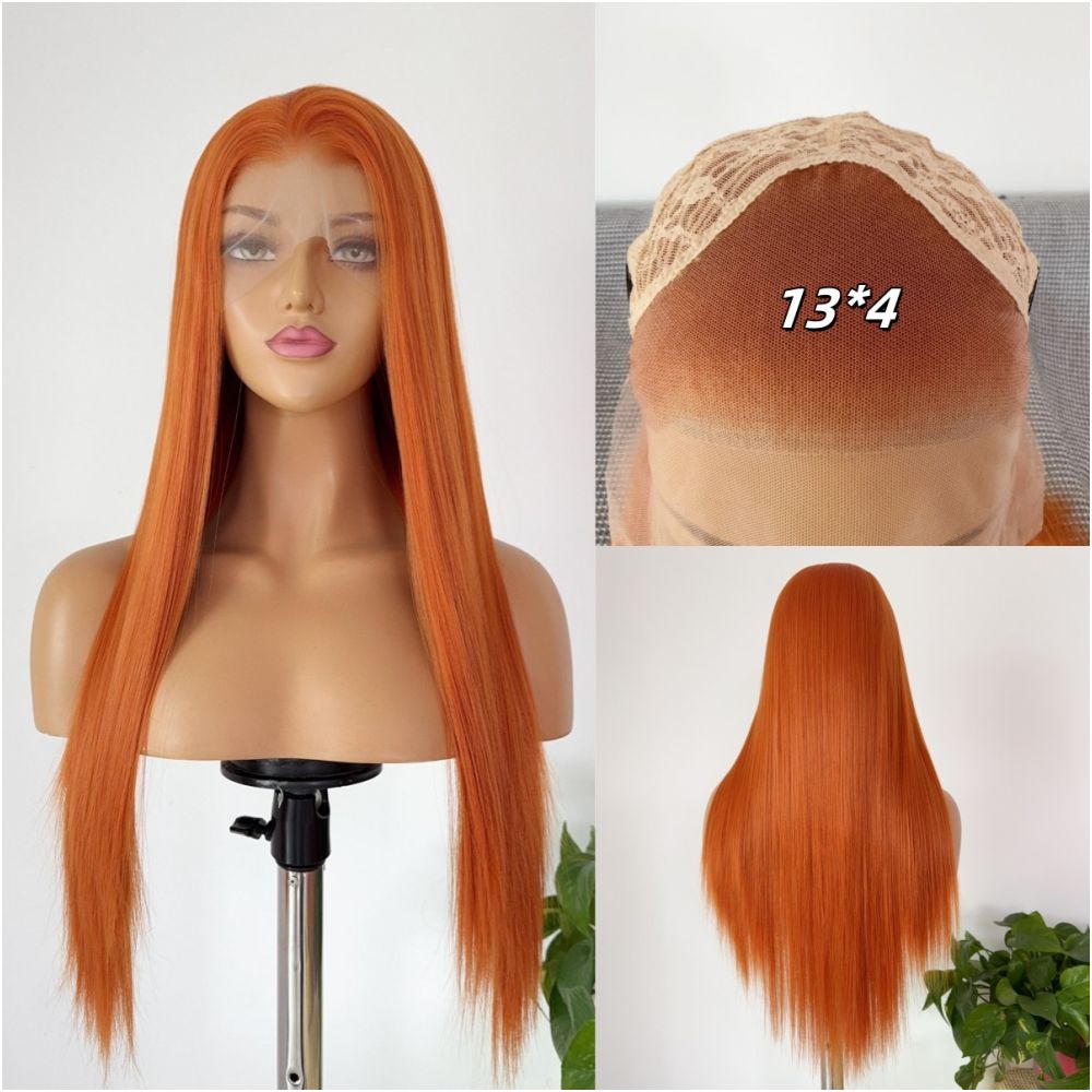 Sakura Futaba Orange Anime Wig Long Straight Hair Hand Hook Front Lace Full Top Wig Headset Versatile COS image 0