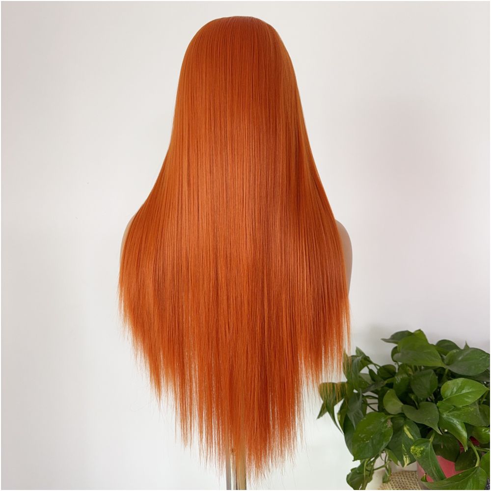 Sakura Futaba Orange Anime Wig Long Straight Hair Hand Hook Front Lace Full Top Wig Headset Versatile COS