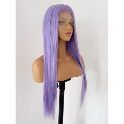 Silver Soul Ape Purple Long Straight Hairpiece Head Cover 13 4 Hand Hook Front Lace Anime COS Versatile Female image 1