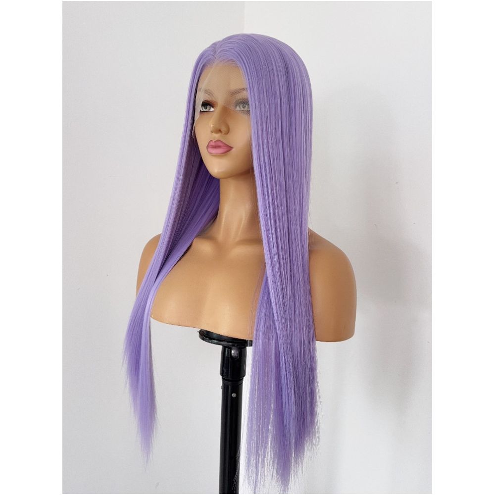Silver Soul Ape Purple Long Straight Hairpiece Head Cover 13 4 Hand Hook Front Lace Anime COS Versatile Female image 2