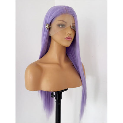 Silver Soul Ape Purple Long Straight Hairpiece Head Cover 13 4 Hand Hook Front Lace Anime COS Versatile Female image 3