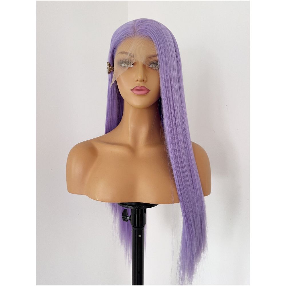 Silver Soul Ape Purple Long Straight Hairpiece Head Cover 13 4 Hand Hook Front Lace Anime COS Versatile Female image 4