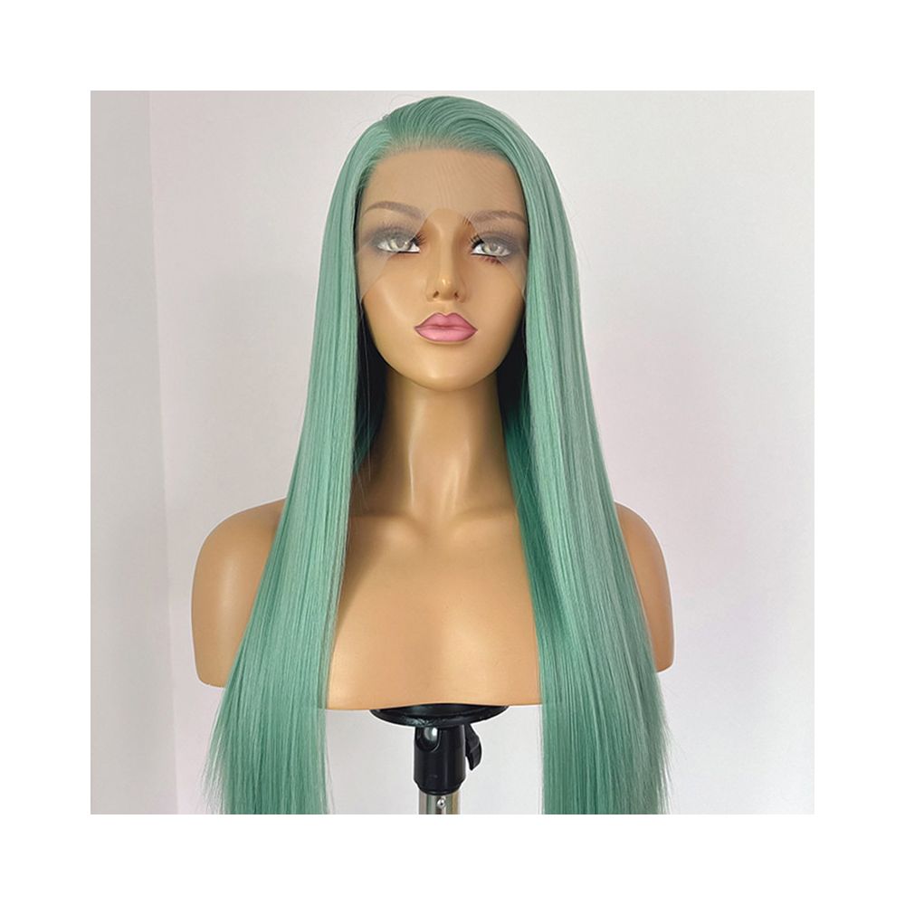 Hatsune Miku Scallion green 13x4 hand hook wig headband Long straight hair High temperature silk fairy anime cosplay image 2