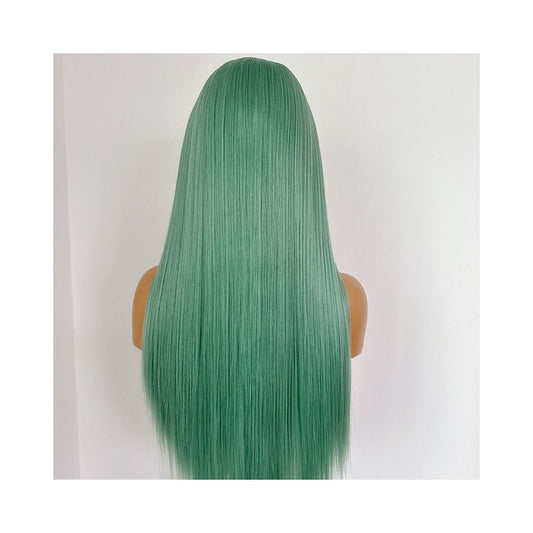 Hatsune Miku Scallion green 13x4 hand hook wig headband Long straight hair High temperature silk fairy anime cosplay