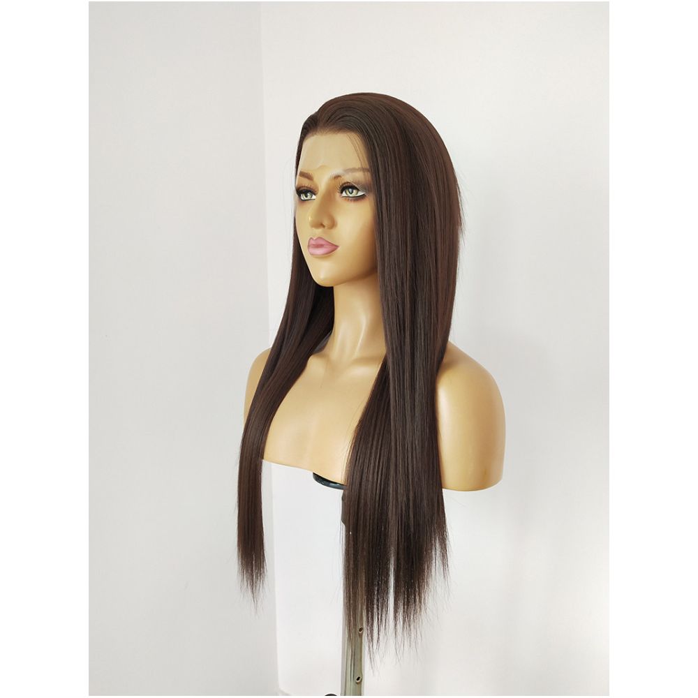 Wig Natural Red Brown Front Lace Hand Hook Simulation Wig Long Straight Full Top Wig Cover Daily Versatile Cos image 0