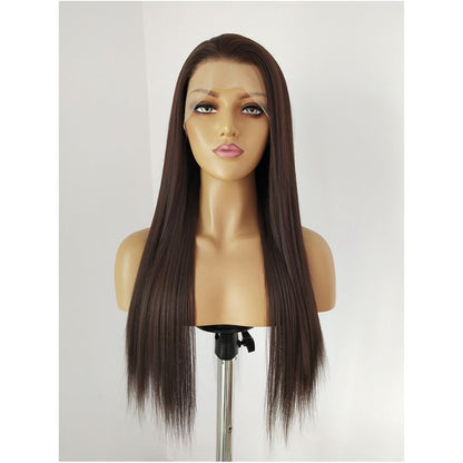 Wig Natural Red Brown Front Lace Hand Hook Simulation Wig Long Straight Full Top Wig Cover Daily Versatile Cos image 1