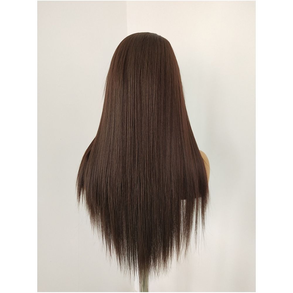 Wig Natural Red Brown Front Lace Hand Hook Simulation Wig Long Straight Full Top Wig Cover Daily Versatile Cos image 4
