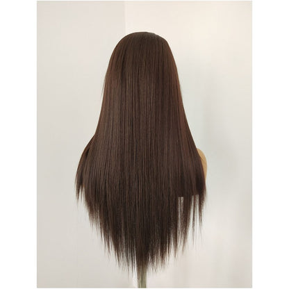 Wig Natural Red Brown Front Lace Hand Hook Simulation Wig Long Straight Full Top Wig Cover Daily Versatile Cos image 4
