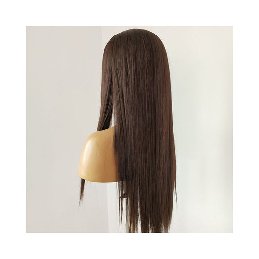 Wig Natural Red Brown Front Lace Hand Hook Simulation Wig Long Straight Full Top Wig Cover Daily Versatile Cos