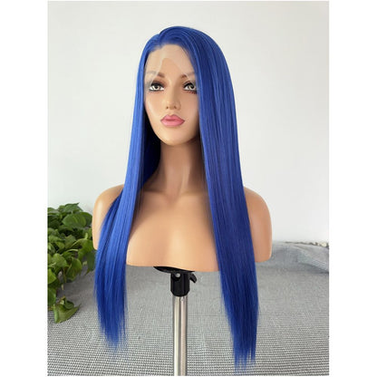 Gem Country Blue Front Lace Hook Wig Long Straight Matte High Temperature Silk Anime COS Wig Head Versatile image 0