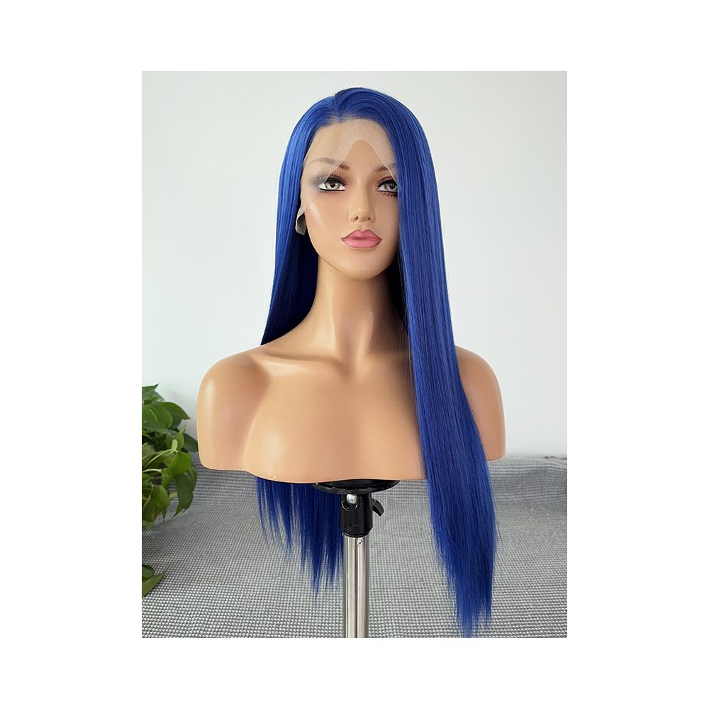 Gem Country Blue Front Lace Hook Wig Long Straight Matte High Temperature Silk Anime COS Wig Head Versatile image 3