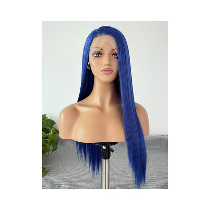 Gem Country Blue Front Lace Hook Wig Long Straight Matte High Temperature Silk Anime COS Wig Head Versatile image 3