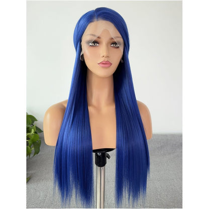 Gem Country Blue Front Lace Hook Wig Long Straight Matte High Temperature Silk Anime COS Wig Head Versatile image 4