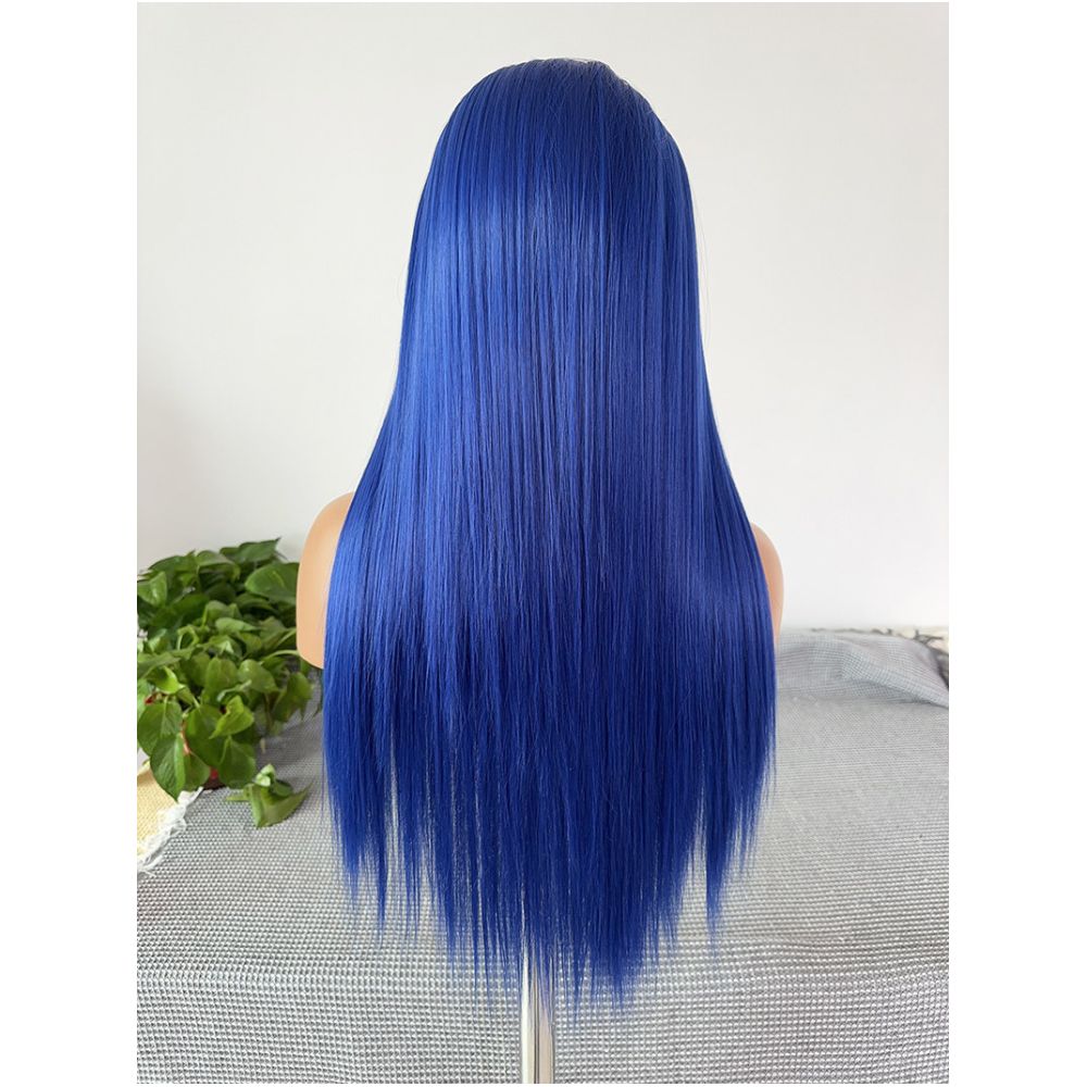 Gem Country Blue Front Lace Hook Wig Long Straight Matte High Temperature Silk Anime COS Wig Head Versatile image 1
