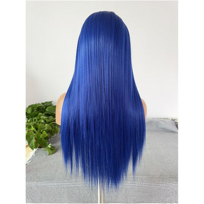 Gem Country Blue Front Lace Hook Wig Long Straight Matte High Temperature Silk Anime COS Wig Head Versatile image 1