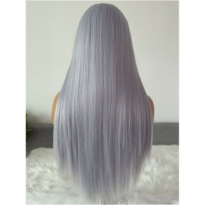 Ling Xiao Light Grey Purple Wig Full Headset 13x4 Hand Hook Lace High Temperature Silk Universal Anime COS Wig Easy to Care for image 4