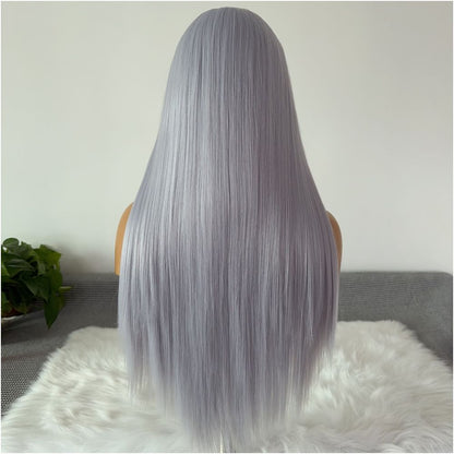 Ling Xiao Light Grey Purple Wig Full Headset 13x4 Hand Hook Lace High Temperature Silk Universal Anime COS Wig Easy to Care for