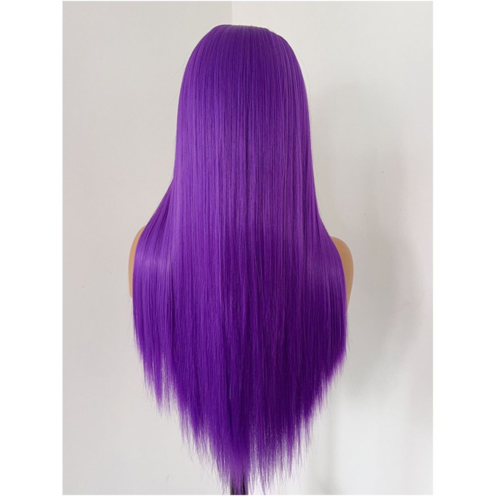 Grape purple long straight hair matte front lace 13x4 animation anime COS universal wig woman image 4