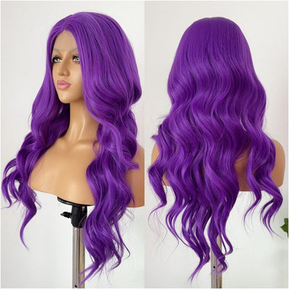 Grape purple long straight hair matte front lace 13x4 animation anime COS universal wig woman