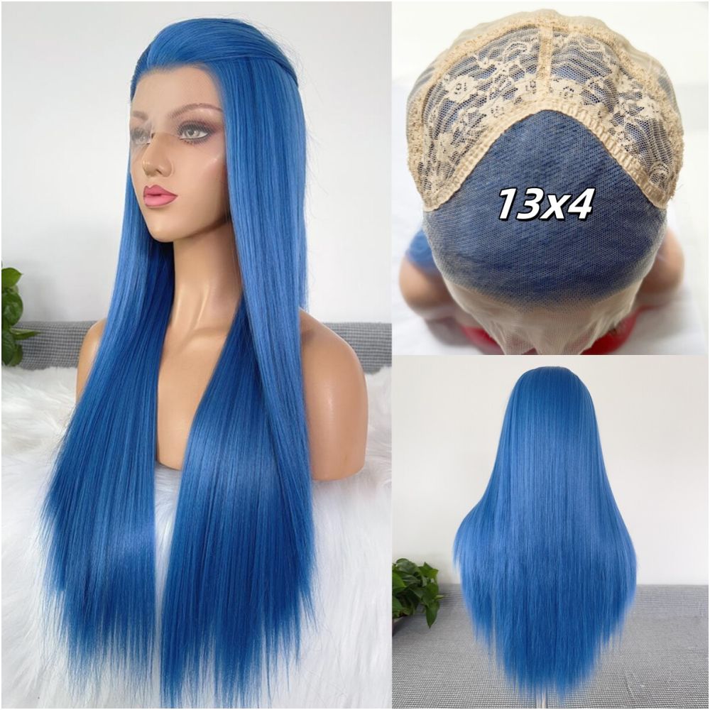 Ao Run Blue Wig Set Long Straight Hair 13x4 Hand Hook Lace Wig Full Headset Women s Chemical Fiber Anime COS Versatile image 1