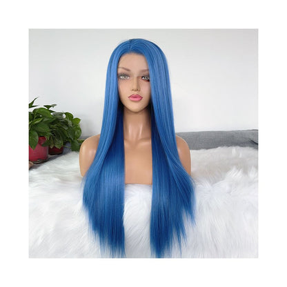 Ao Run Blue Wig Set Long Straight Hair 13x4 Hand Hook Lace Wig Full Headset Women s Chemical Fiber Anime COS Versatile image 2