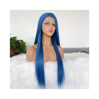 Ao Run Blue Wig Set Long Straight Hair 13x4 Hand Hook Lace Wig Full Headset Women s Chemical Fiber Anime COS Versatile image 3
