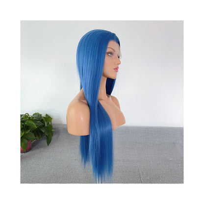 Ao Run Blue Wig Set Long Straight Hair 13x4 Hand Hook Lace Wig Full Headset Women s Chemical Fiber Anime COS Versatile image 4