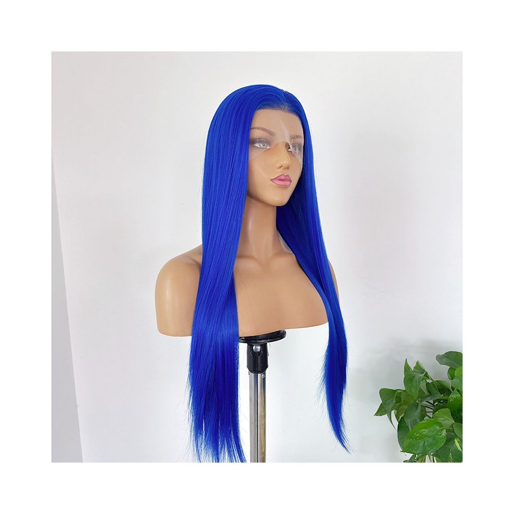 Royal blue wig with long straight hair high temperature synthetic hook 13 4 lace blue fur anime cosplay wig full head cover for women image 3