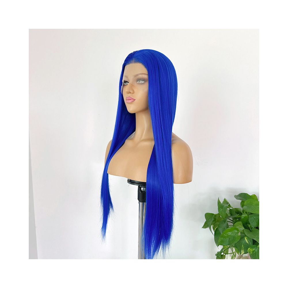 Royal blue wig with long straight hair high temperature synthetic hook 13 4 lace blue fur anime cosplay wig full head cover for women image 4