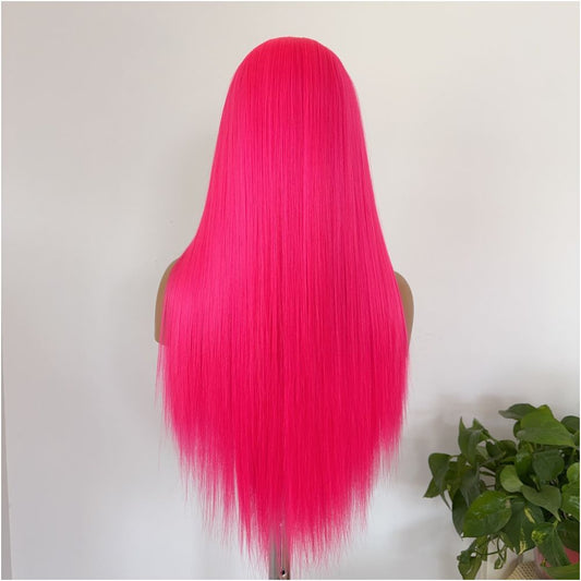 Bala Little Magic Fairy Fluorescent Pink Wig Long Straight Versatile COS Anime Pink Hair 13x4 Hand Hook Front Lace Female
