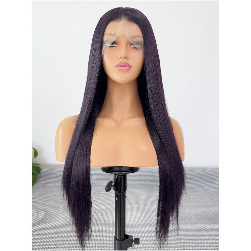 Angehime Black and Purple Wig 13x4 Hand hooked Lace Full Top Wig Anime Cosplay Multi purpose Synthetic Fiber Wig image 0