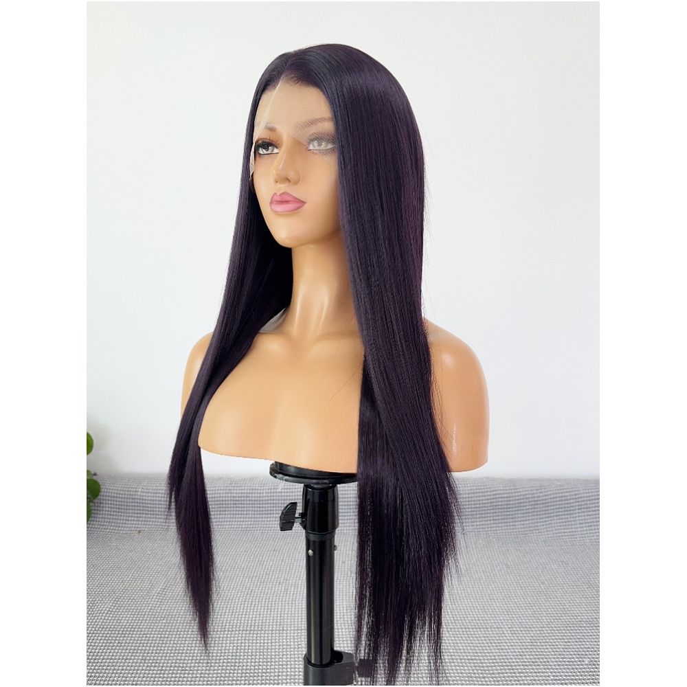 Angehime Black and Purple Wig 13x4 Hand hooked Lace Full Top Wig Anime Cosplay Multi purpose Synthetic Fiber Wig image 2