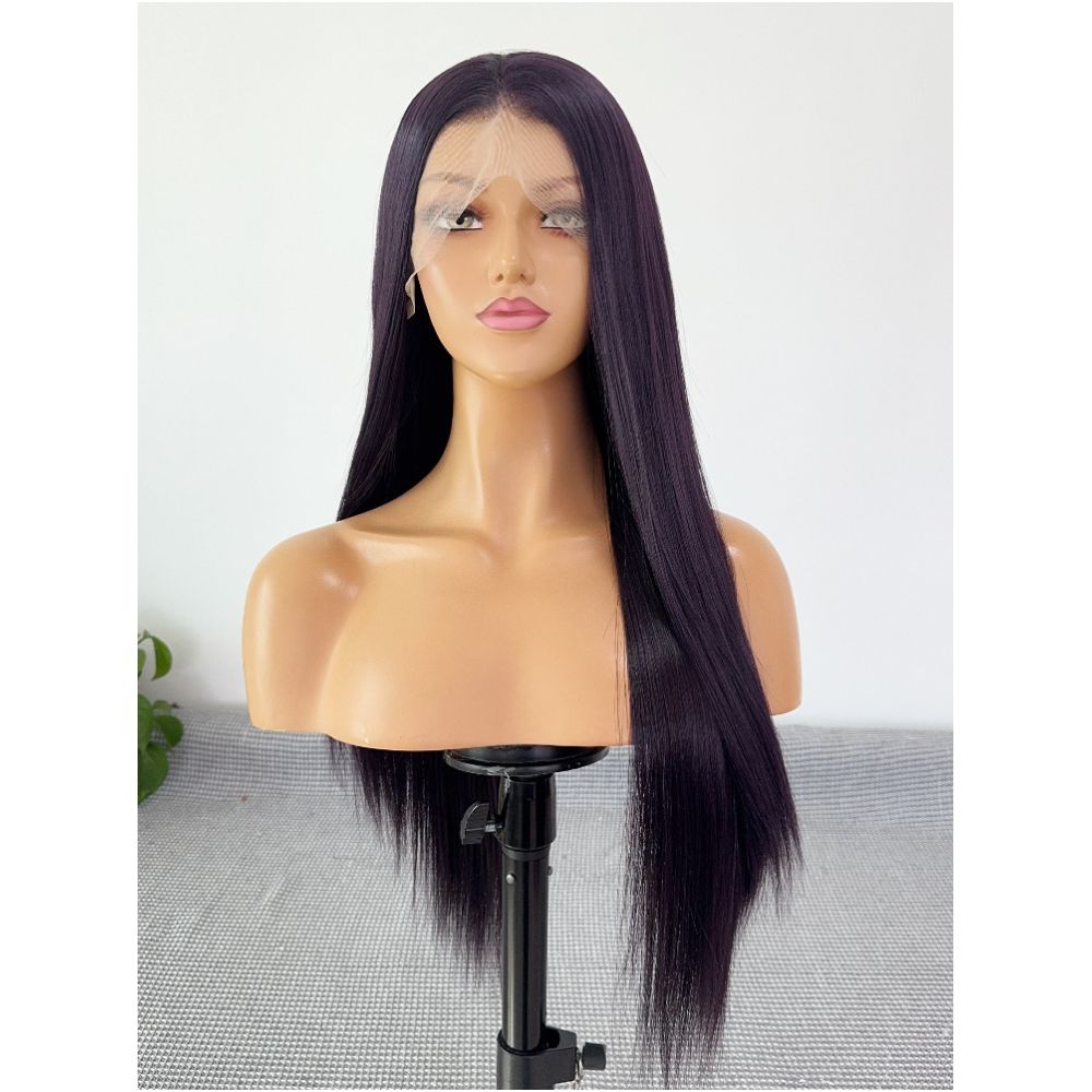 Angehime Black and Purple Wig 13x4 Hand hooked Lace Full Top Wig Anime Cosplay Multi purpose Synthetic Fiber Wig image 3