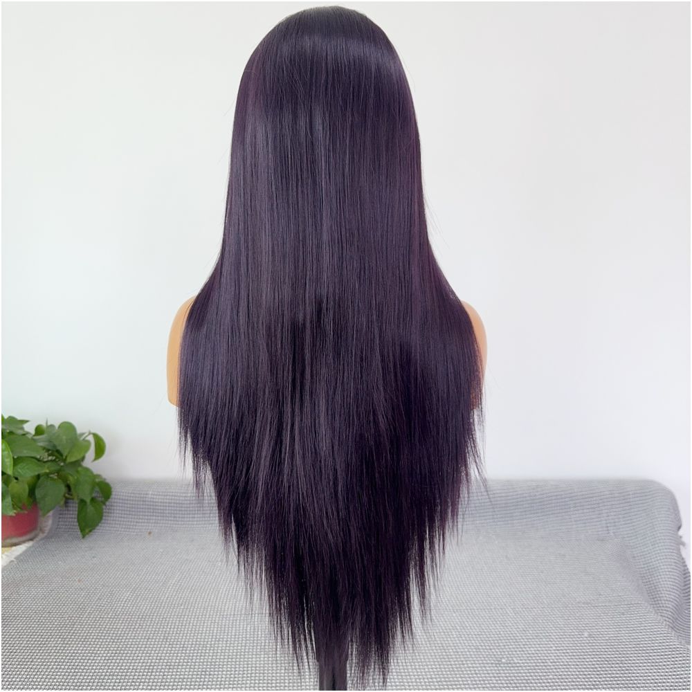 Angehime Black and Purple Wig 13x4 Hand hooked Lace Full Top Wig Anime Cosplay Multi purpose Synthetic Fiber Wig