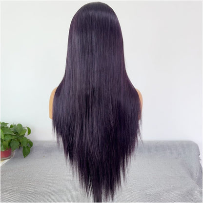 Angehime Black and Purple Wig 13x4 Hand hooked Lace Full Top Wig Anime Cosplay Multi purpose Synthetic Fiber Wig