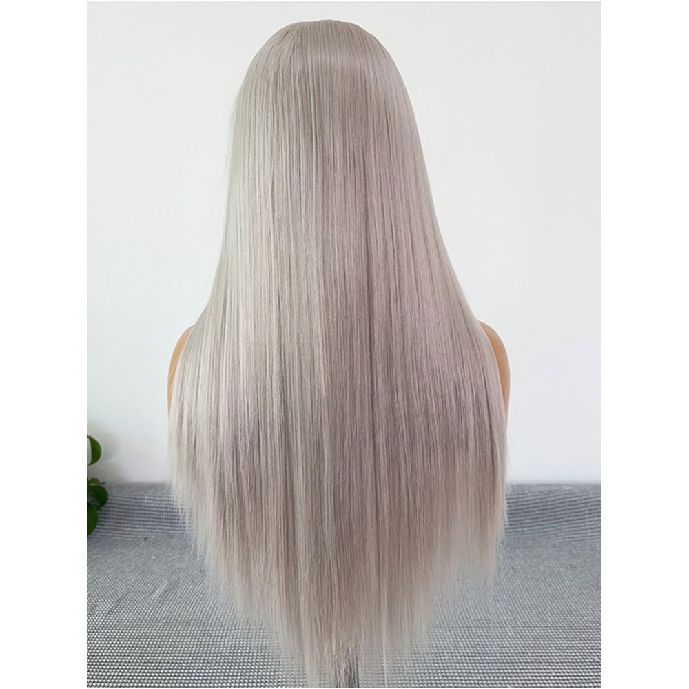 Verding Milk Tea Grey Wig Set Matte 13 4 Hand Hook Front Lace Mesh Full Top Headset Anime COS Versatile image 4