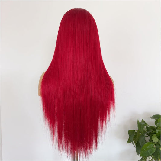 Queen of Hearts 13x4 Hand crocheted Lace Wig Red Long Straight Hair High Temperature Synthetic Fiber Top Wig Anime Cosplay