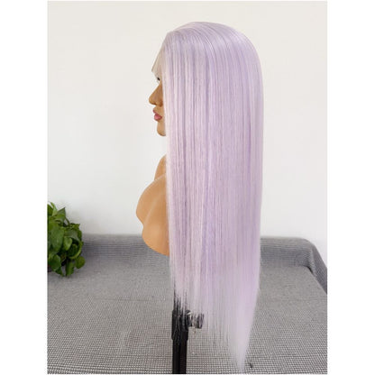 Ice purple full head wig long straight hair synthetic high temperature silk hand hooked 13 4 lace mesh anime multi purpose cosplay image 3