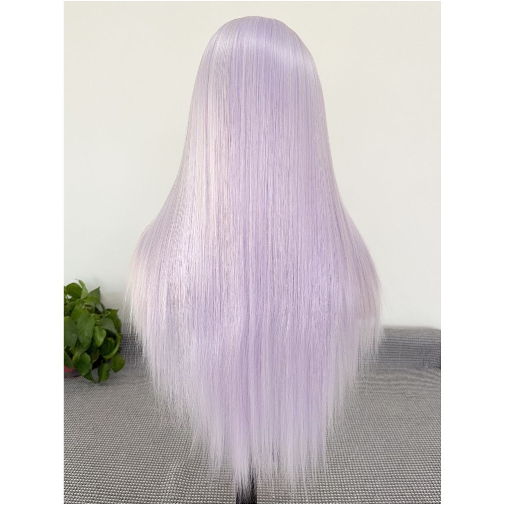 Ice purple full head wig long straight hair synthetic high temperature silk hand hooked 13 4 lace mesh anime multi purpose cosplay image 4