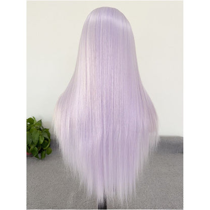 Ice purple full head wig long straight hair synthetic high temperature silk hand hooked 13 4 lace mesh anime multi purpose cosplay image 4