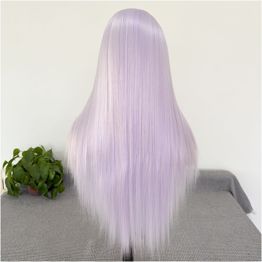 Ice purple full head wig long straight hair synthetic high temperature silk hand hooked 13 4 lace mesh anime multi purpose cosplay