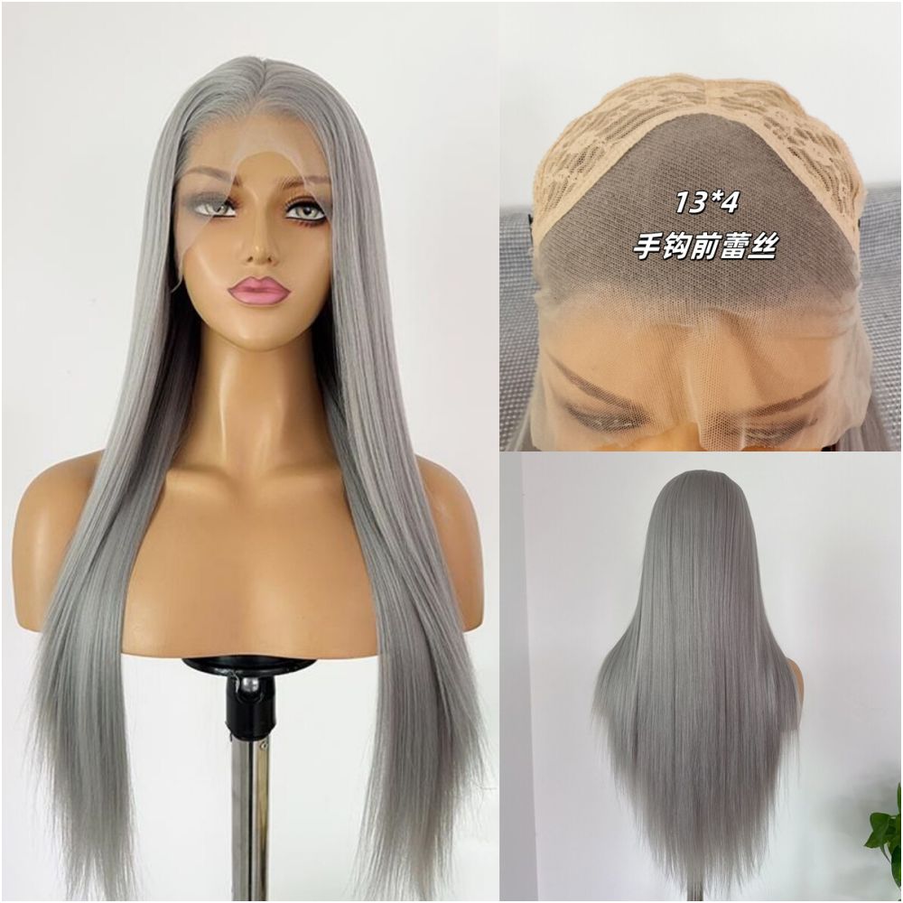 Safiros Dark Grey Full Headset Wig Long Straight Hair Hand Hook Lace 13 4 Matte High Temperature Silk Versatile Cos image 1