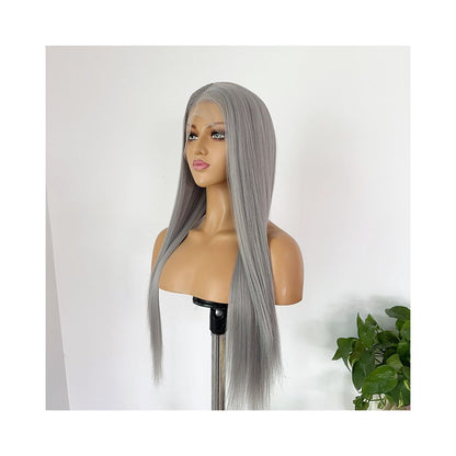 Safiros Dark Grey Full Headset Wig Long Straight Hair Hand Hook Lace 13 4 Matte High Temperature Silk Versatile Cos image 2
