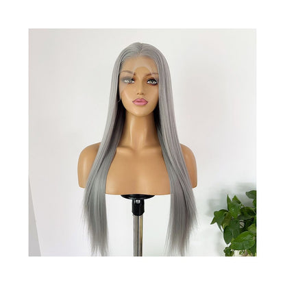 Safiros Dark Grey Full Headset Wig Long Straight Hair Hand Hook Lace 13 4 Matte High Temperature Silk Versatile Cos image 4