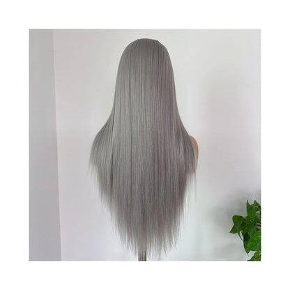 Safiros Dark Grey Full Headset Wig Long Straight Hair Hand Hook Lace 13 4 Matte High Temperature Silk Versatile Cos image 5
