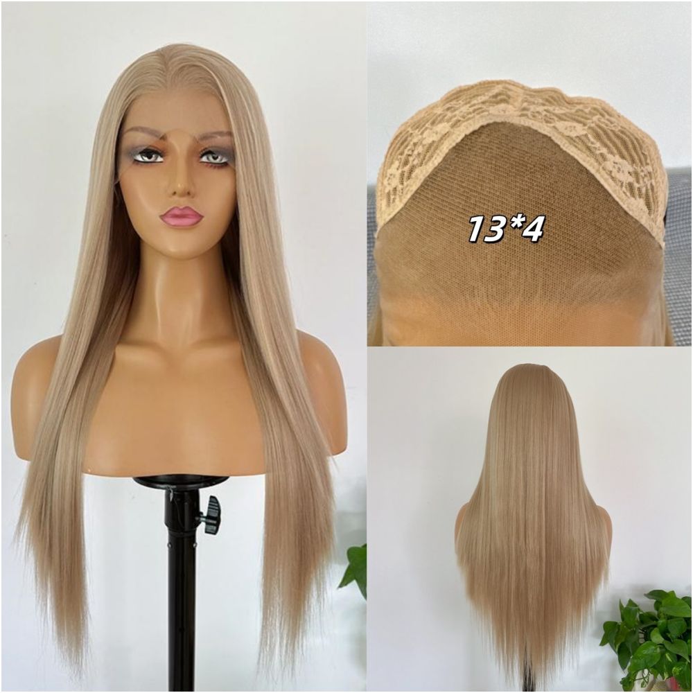Blonde loli honey gold long straight hair wig full head set high temperature silk hook lace wig versatile cos hair girl image 1