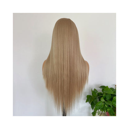 Blonde loli honey gold long straight hair wig full head set high temperature silk hook lace wig versatile cos hair girl