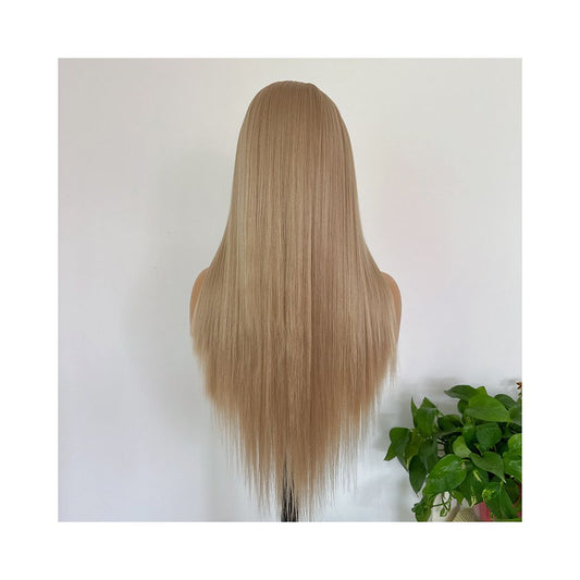 Blonde loli honey gold long straight hair wig full head set high temperature silk hook lace wig versatile cos hair girl