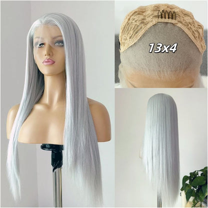 Victor Silver Grey Wig Full Headset Long Straight Versatile COS Wig Anime Headset Hook Front Lace image 1