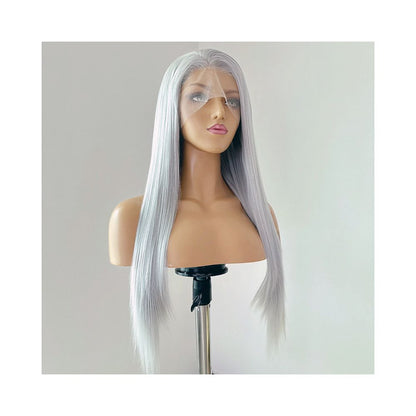 Victor Silver Grey Wig Full Headset Long Straight Versatile COS Wig Anime Headset Hook Front Lace image 2